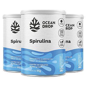 Kit 3 Spirulina Ocean Drop Vegana 240 Tabletes