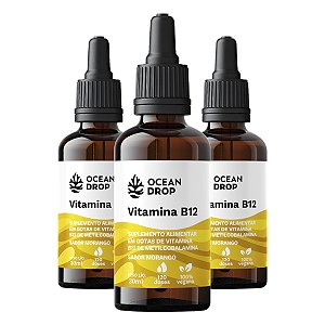 Kit 3 Vitamina B12 em Gotas Ocean Drop 30ml Sabor Morango