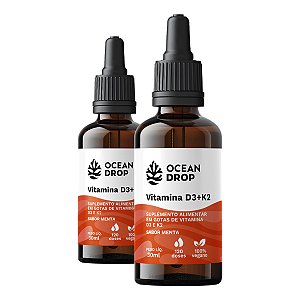 Kit 2 Vitamina D3 + K2 em Gotas Ocean Drop 30ml Sabor Menta