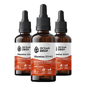 Kit 3 Vitamina D3 + K2 em Gotas Ocean Drop 30ml Sabor Menta