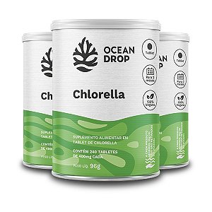 Kit 3 Chlorella Ocean Drop Vegana 240 Tabletes