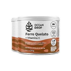 Kit 2 Ferro Quelato + Vitamina C Ocean Drop 60 Cápsulas