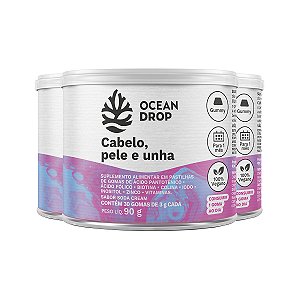 Kit 3 Cabelo, Pele e Unha Ocean Drop Vegano 30 Gomas
