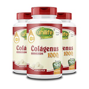 Kit 3 Colágenus Hidrolisado 1000mg Unilife 120 Comprimidos