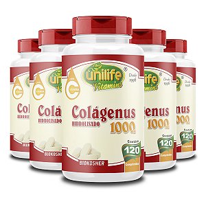 Kit 5 Colágenus Hidrolisado 1000mg Unilife 120 Comprimidos