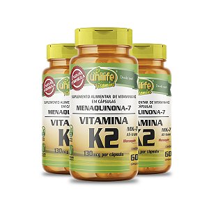 Kit 3 Vitamina k2 menaquinona mk7 60 cápsulas Unilife