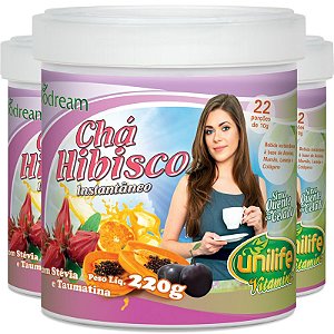 Kit com 3 Chá de hibisco solúvel 220g Unilife