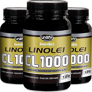 Kit 3 Linolei Cl 1000 Óleo de Cártamo Unilife 120 Cápsulas