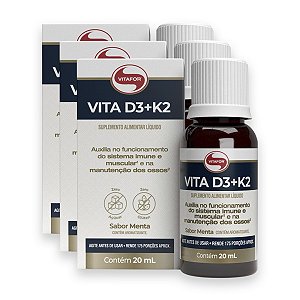 Kit 3 Vita D3 + K2 Vitafor 20ml Menta
