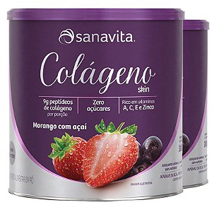 Kit 2 Colágeno hidrolisado em pó Sanavita 300g Morango e Açaí