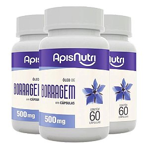 Kit 3 Óleo de Borragem 500mg Apisnutri 60 cápsulas