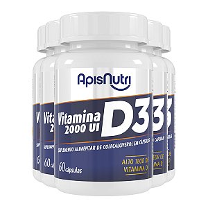 Kit 5 Vitamina D3 Colecalciferol 2000UI Apisnutri 60 cápsulas