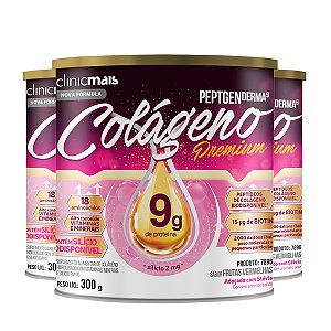 Kit 3 Colágeno Peptgenderma Clinicmais 300g Frutas Vermelhas