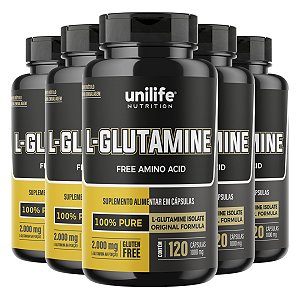Kit 5 L-Glutamina 100% pura 120 cápsulas Unilife