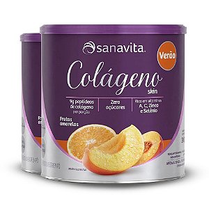 Kit 2 Colágeno Verão Hidrolisado Zero Açúcar Sanavita 300g Frutas Amarelas