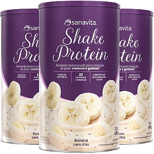 Kit 3 Shake Substituto de refeição Sanavita 450g Banana com Chia