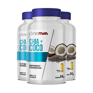 Kit 3 Óleo de chia + Óleo de Coco 1000mg Clinic Mais 60 cápsulas