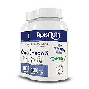 Kit 2 Ômega 3 Óleo de peixe 1000mg Apisnutri 120 cápsulas