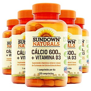 Kit 5 Cálcio 600mg + Vitamina D3 Sundown 120 cápsulas