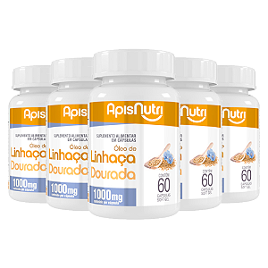 Kit 5 Óleo de Linhaça Dourada 1000mg Apisnutri 60 cápsulas