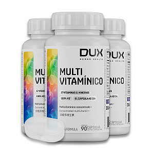 Kit 3 Multivitamínico Dux Esportivo Sem Sabor 90 Cápsulas + Porta Cápsulas