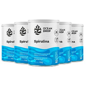 Kit 5 Spirulina 520mg Ocean Drop Vegana 240 Cápsulas