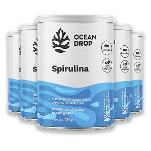 Kit 5 Spirulina 520mg Ocean Drop Vegana 240 Cápsulas