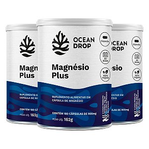 Kit 3 Magnésio Plus 4 magnésios Ocean Drop Vegano 180 Cápsulas
