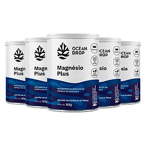 Kit 5 Magnésio Plus 4 magnésios Ocean Drop Vegano 180 Cápsulas