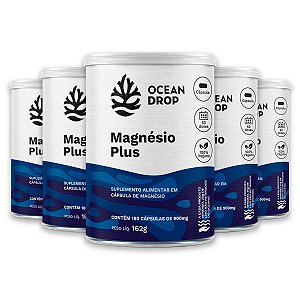 Kit 5 Magnésio Plus 4 magnésios Ocean Drop Vegano 180 Cápsulas