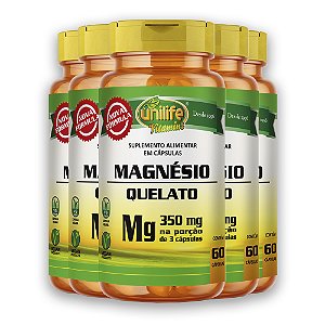 Kit 5 Magnésio Quelato Unilife 350mg 60 Cápsulas