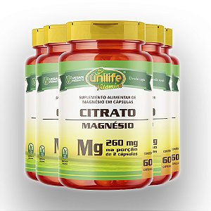 Kit 5 Magnésio citrato Unilife 350mg 60 cápsulas