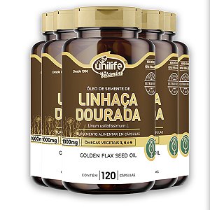 Kit 5 Óleo de Semente de Linhaça Dourada Unilife 1000mg 120 Cápsulas