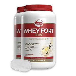 Kit 2 Whey Fort 3W Vitafor Proteína 900g Baunilha