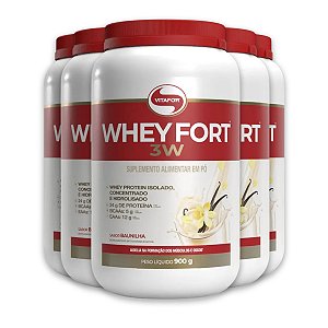 Kit 5 Whey Fort 3W Vitafor Proteína 900g Baunilha