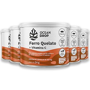 Kit 5 Ferro Quelato e Vit. C Ocean Drop 60 Cápsulas