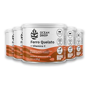 Kit 5 Ferro Quelato e Vit. C Ocean Drop 60 Cápsulas