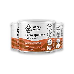 Kit 3 Ferro Quelato e Vit. C Ocean Drop 60 Cápsulas