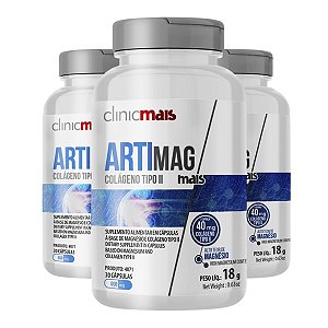 Kit 3 ARTIMAG Colágeno tipo II e Magnésio 30 cápsulas Clinicmais