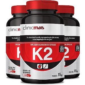 Kit 3 Suplemento de Vitamina K2 30 cápsulas Clinicmais