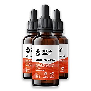 Kit 3 Vitamina D3 K2 30ml Ocean Drop Sabor Menta