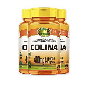 Kit 3 Colina Vitamina B8 Unilife 400mg 60 cápsulas