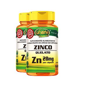 Kit 2 Zinco Quelato 28mg 60 cápsulas Unilife