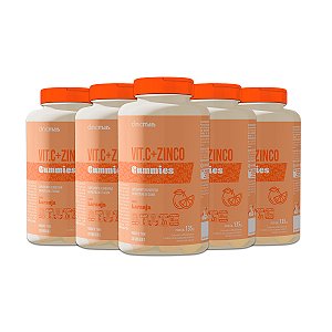 Kit 5 Vit.C + Zinco Gummies Clinicmais 30 Gomas Laranja