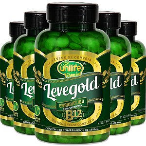 Kit 5 Levegold levedo cerveja com vitamina B12 Unilife