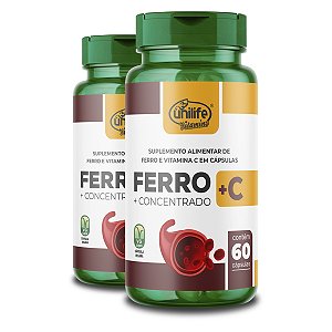 Kit 2 Ferro com Vitamina C Unilife 60 cápsulas