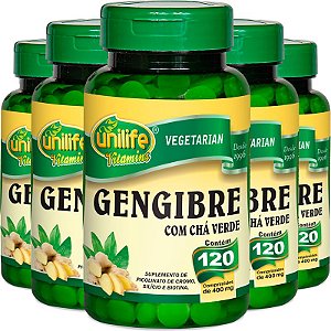Kit 5 Gengibre com Chá Verde 120 comprimidos Unilife