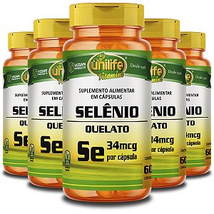 Kit 5 Selênio Quelato Unilife 60 Cápsulas