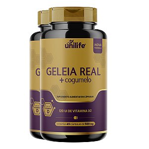 Kit 2 Geleia Real + Cogumelo Unilife 500mg 45 Cápsulas