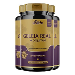 Kit 3 Geleia Real + Cogumelo Unilife 500mg 45 Cápsulas